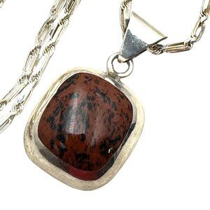 Vintage Mexico Sterling Silver Gemstone Pendant Fancy Chain Necklace 54 Grams